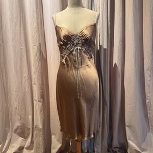 Rare Ann Ferriday Vintage Silk Embroidered Sequin Beaded SILK Bias Slip Dress M